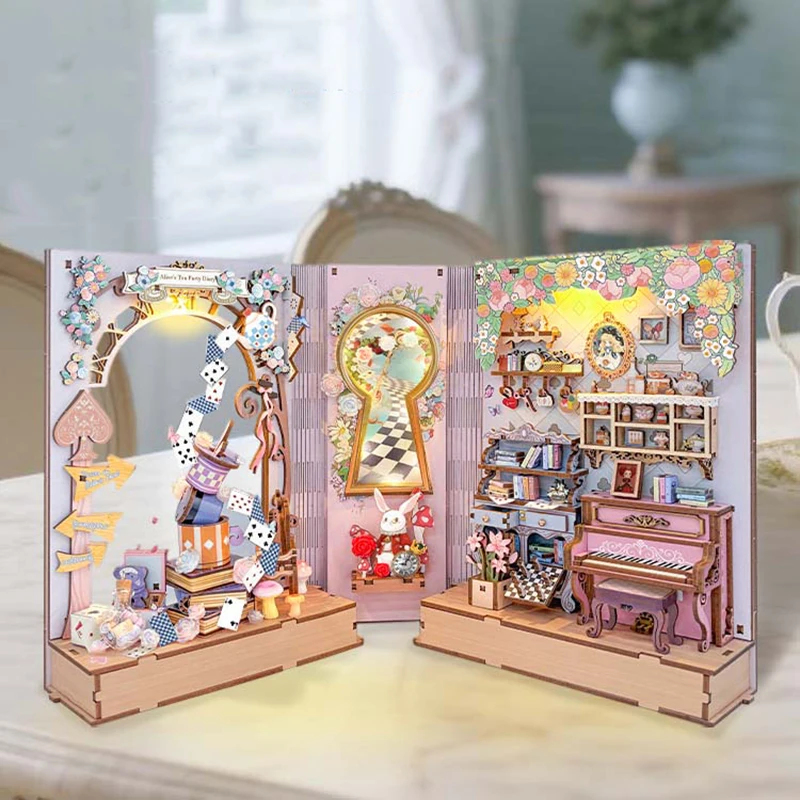 Diy Wooden Book Nook Kit Shelf Insert - Minik Model Seti, Kendin Yap Ahşap
